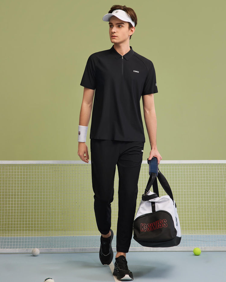 1010023-008 | MEN'S K-SWISS LOGO HALF-ZIP POLO SHIRT | BLACK