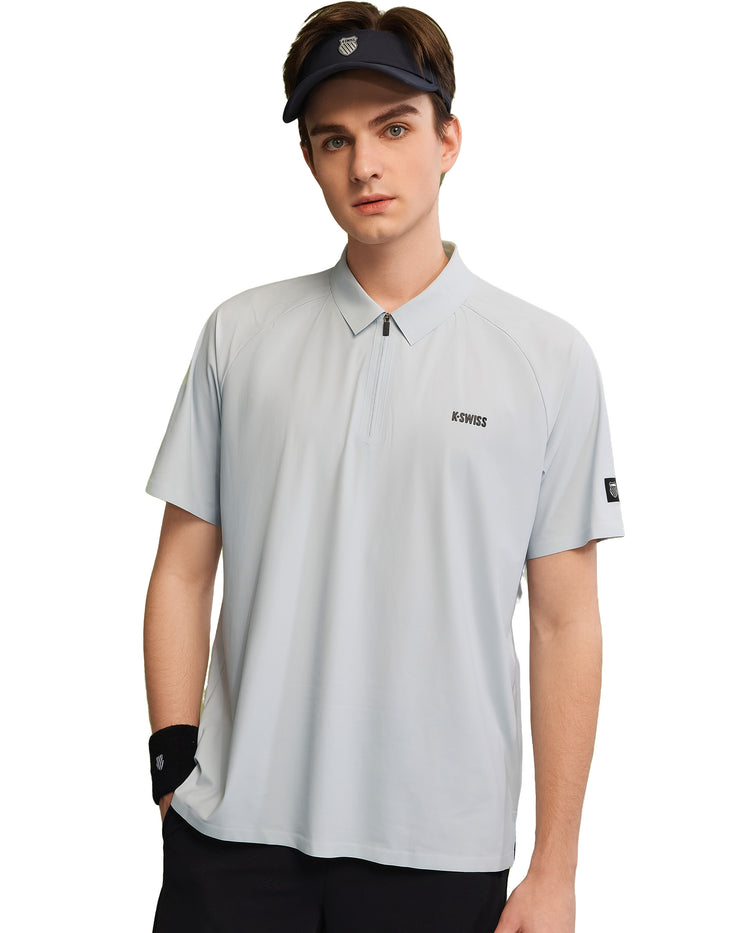1010023-413 | MEN'S K-SWISS LOGO HALF-ZIP POLO SHIRT | GRAY MIST/MOONBEAM