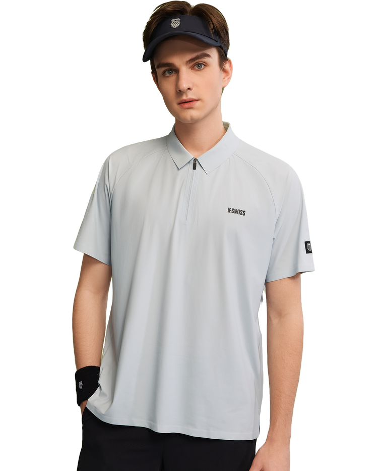 1010023-413 | MEN'S K-SWISS LOGO HALF-ZIP POLO SHIRT | GRAY MIST/MOONBEAM