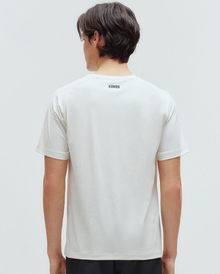 1010691-869 | MEN'S K-SWISS LOGO STRIPED T-SHIRT | POPPY/SEAFOAM
