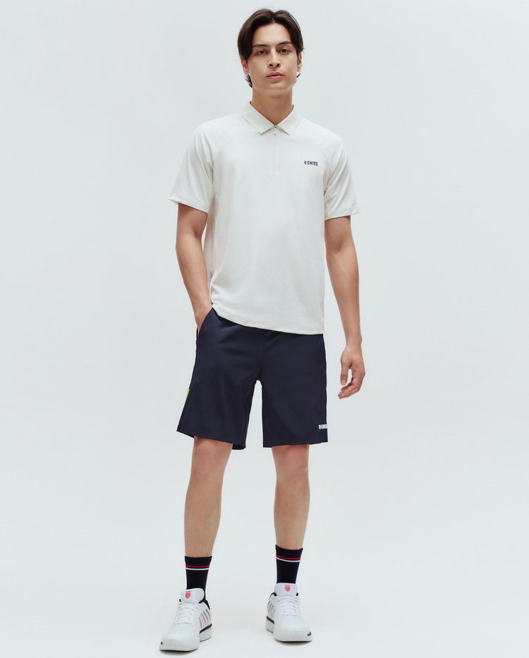 1010692-869 | MEN'S K-SWISS LOGO HALF-ZIP POLO SHIRT | POPPY/SEAFOAM