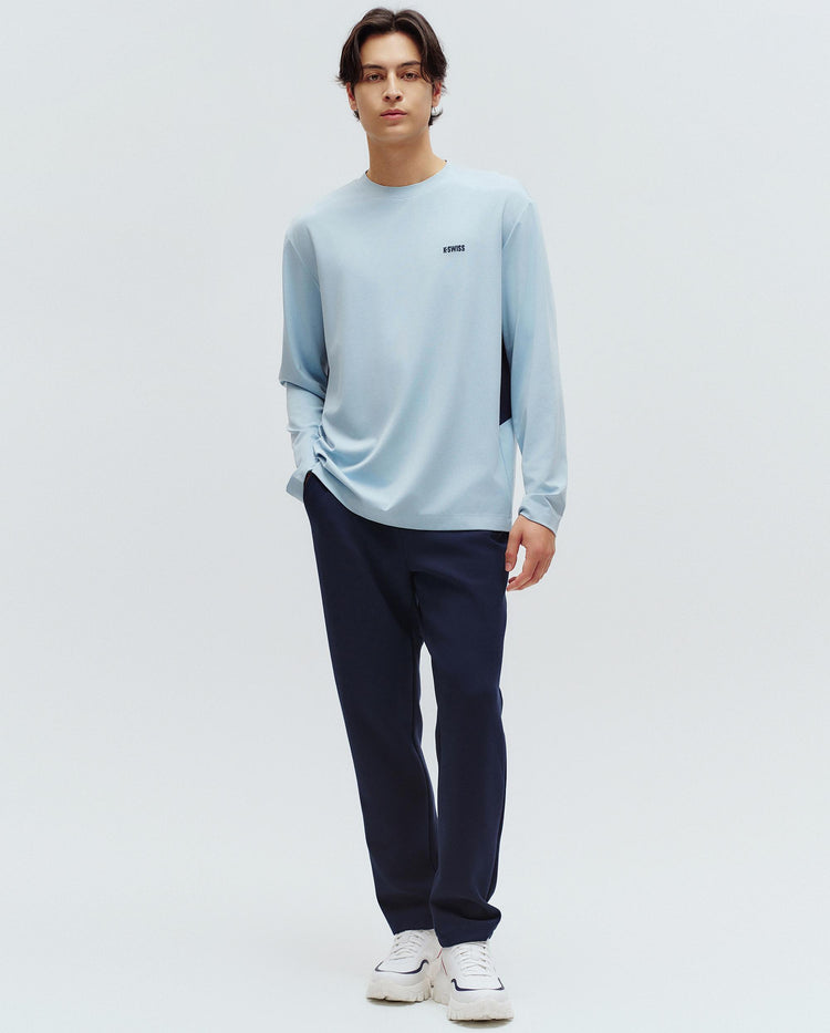 1010791-437 | MEN'S K-SWISS LOGO LOOSE FIT LONG SLEEVES T-SHIRT | BLUE/WHT