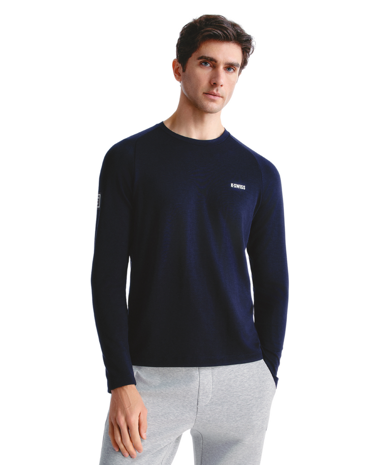 1011482-401 | MEN'S K-SWISS LOGO LONG SLEEVES T-SHIRT | NAVY/WHITE