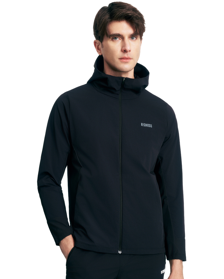 1011569-008 | MEN'S K-SWISS LOGO UPF50+ COOL FEEL HOODED JACKET | BLACK