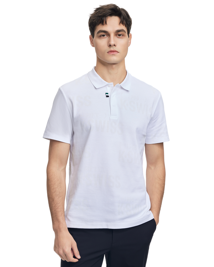 108279-101 | MEN'S ALL-OVER K-SWISS LOGO POLO SHIRT | WHITE/WHITE