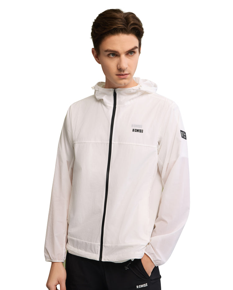 109985-101 | MEN'S K-SWISS LOGO STAND COLLAR HOODED JACKET | WHITE/WHITE