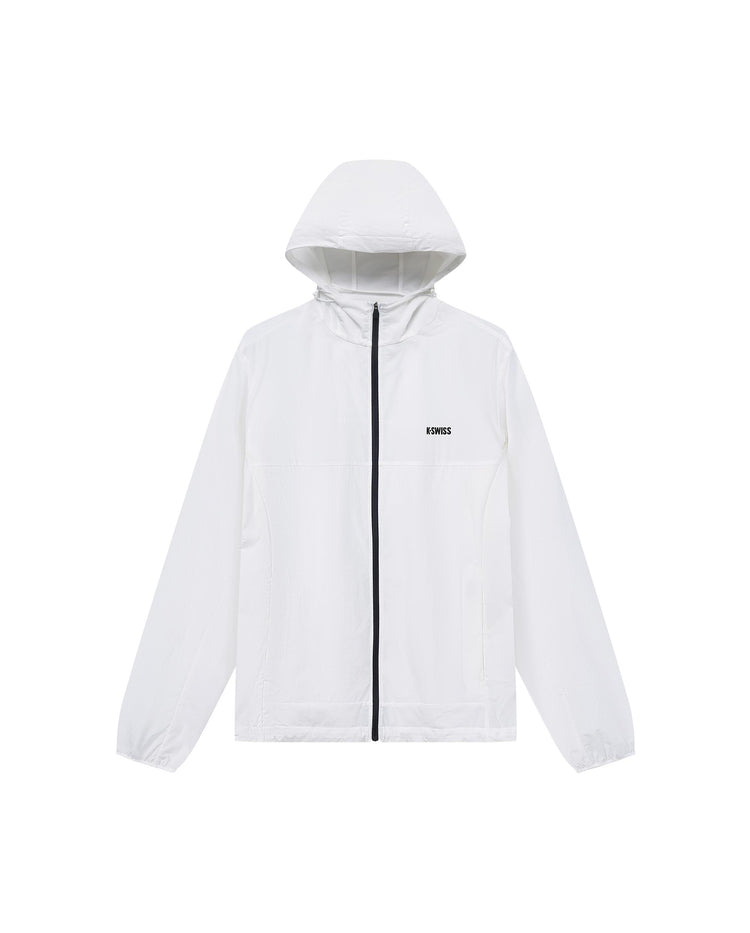 109985-101 | MEN'S K-SWISS LOGO STAND COLLAR HOODED JACKET | WHITE/WHITE