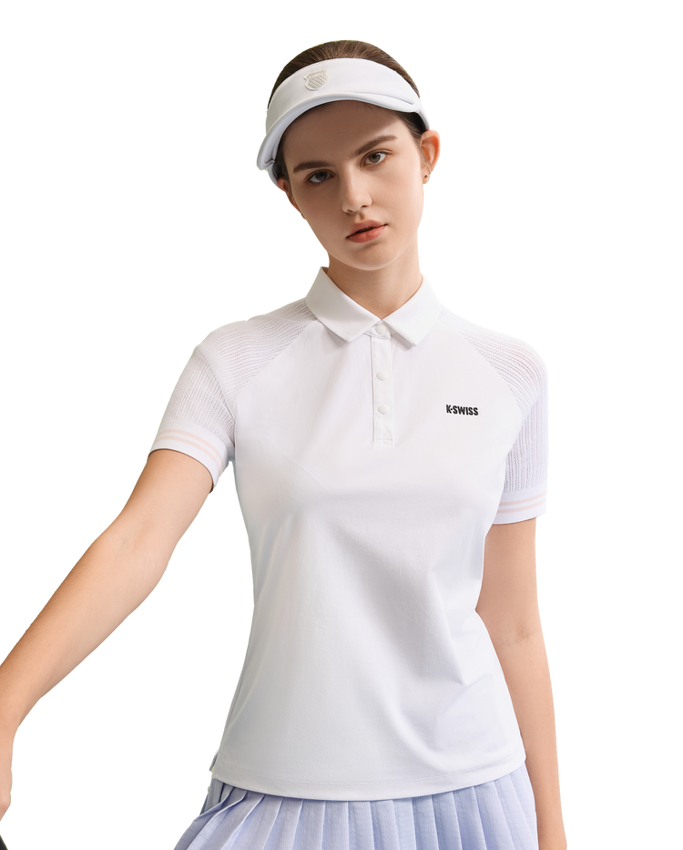 1910096-101 | WOMEN'S K-SWISS LOGO POLO SHIRT | WHITE/WHITE