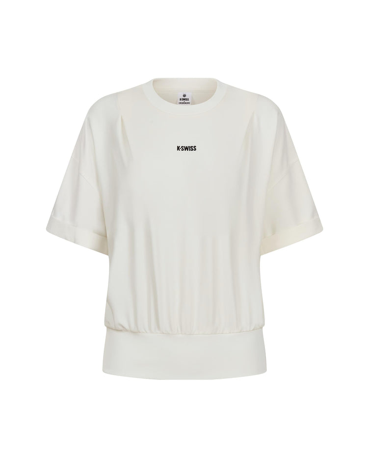 1910771-115 | WOMEN'S K-SWISS LOGO LOOSE FIT GATERED HEM T-SHIRT | WHITE/SPECIAL
