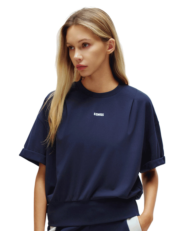1910771-456 | WOMEN'S K-SWISS LOGO LOOSE FIT GATERED HEM T-SHIRT | BLUE/MISC