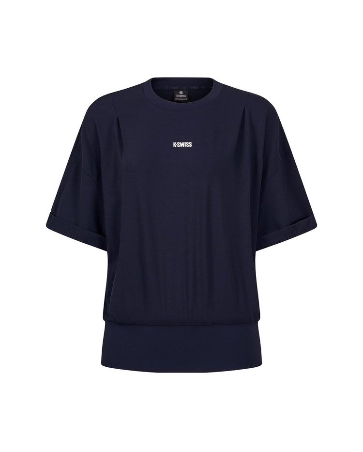 1910771-456 | WOMEN'S K-SWISS LOGO LOOSE FIT GATERED HEM T-SHIRT | BLUE/MISC