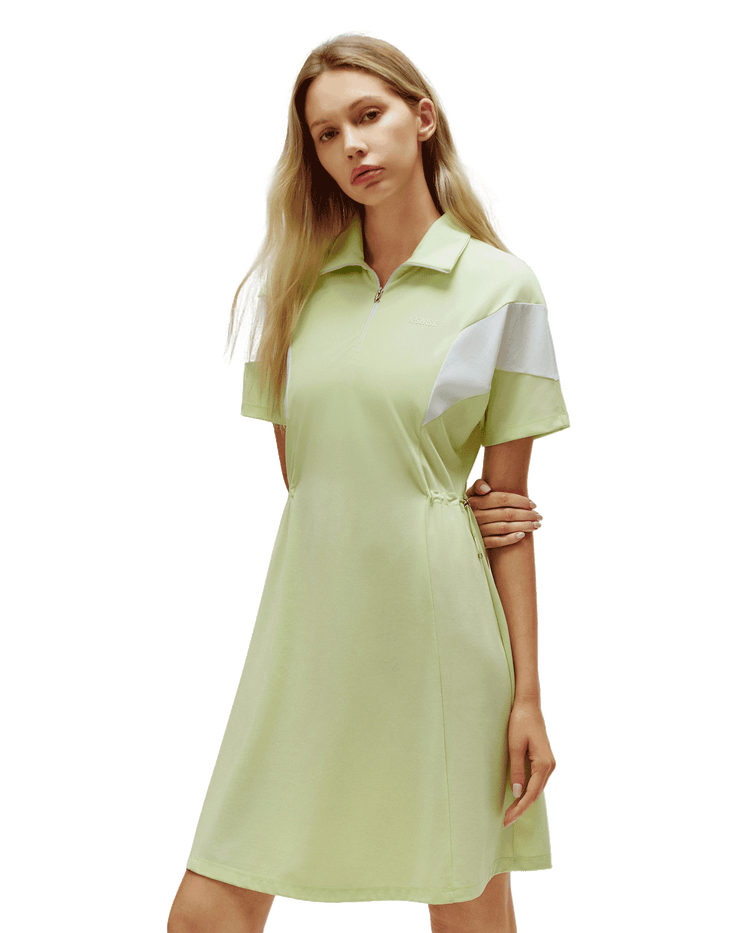 1910773-334 | WOMEN'S LOGO HALF-ZIP COLOR BLOCKS POLO DRESS | GREEN/MULTI
