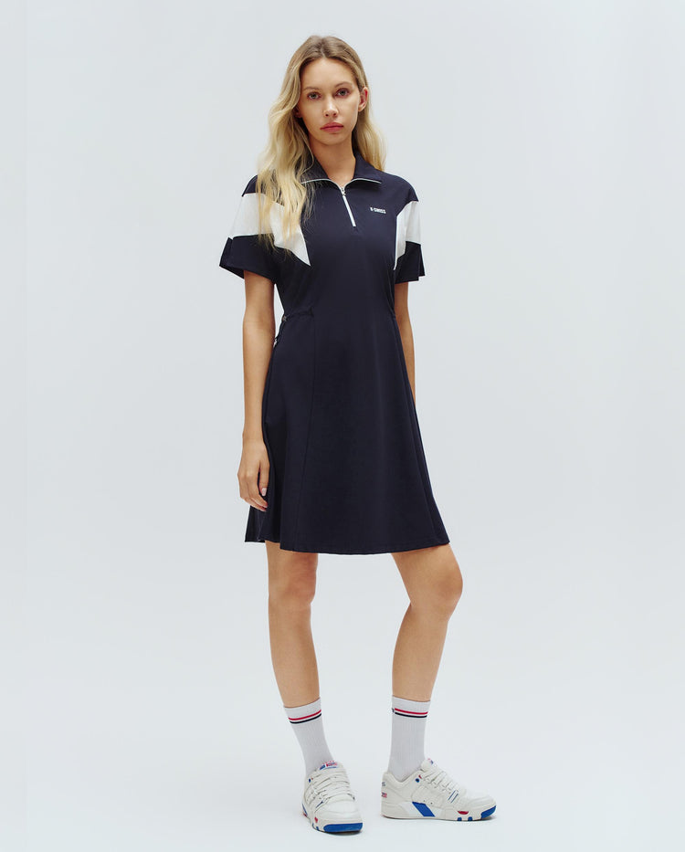 1910773-495 | WOMEN'S LOGO HALF-ZIP COLOR BLOCKS POLO DRESS | BLUE/MISC