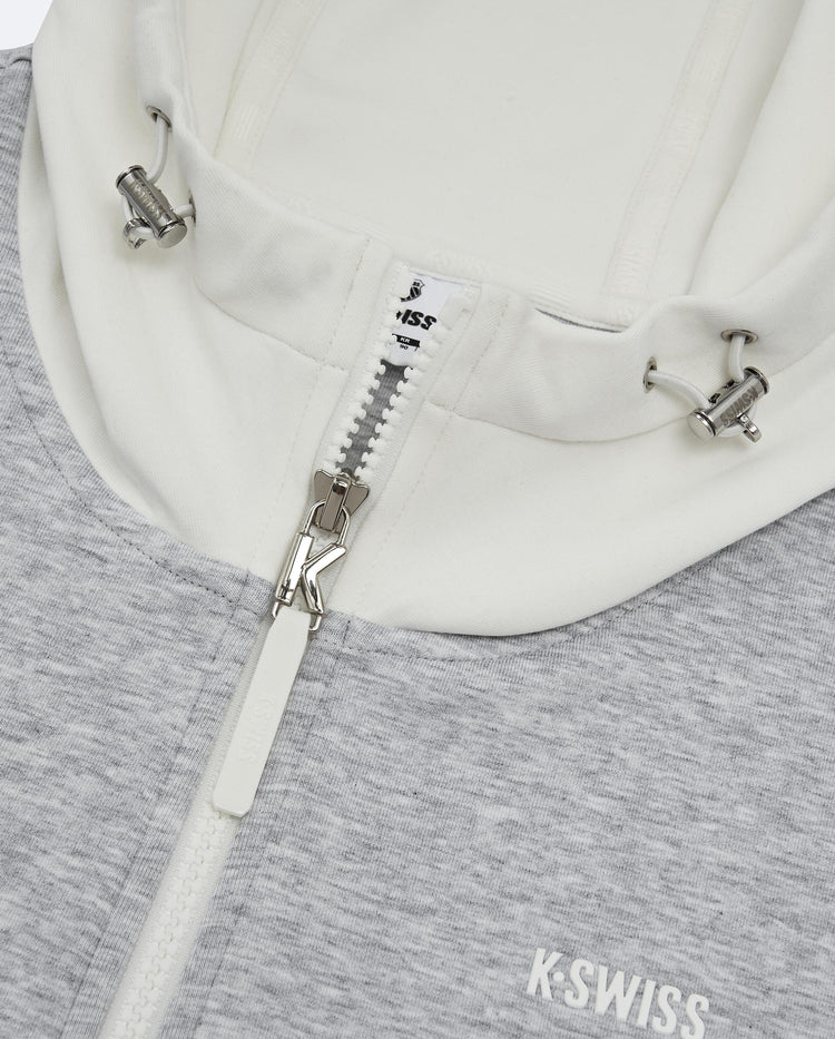 1910824-144 | WOMEN'S K-SWISS LOGO COLOR BLOCKS HOODED JACKET | WHITE/BLACK/GREY
