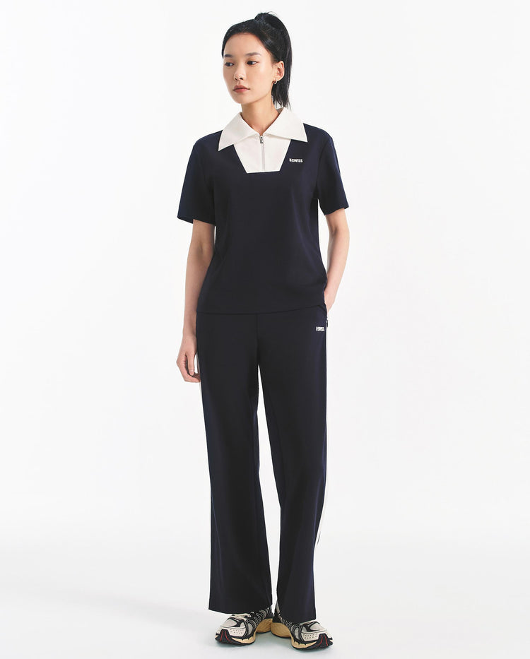 1911655-401 | WOMEN'S HALF-ZIP LOOSE FIT COLOR BLOCK POLO SHIRT | NAVY