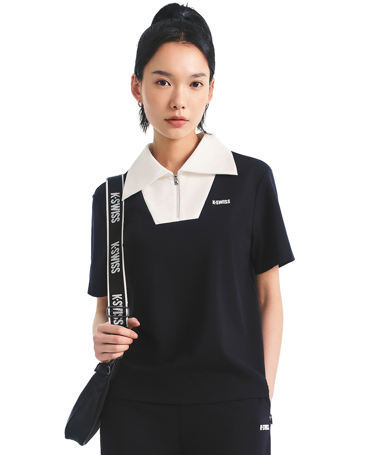 1911655-401 | WOMEN'S HALF-ZIP LOOSE FIT COLOR BLOCK POLO SHIRT | NAVY