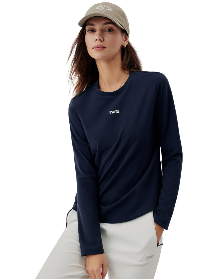 1912109-014 | WOMEN'S K-SWISS LOGO LONG SLEEVES T-SHIRT | NAVY
