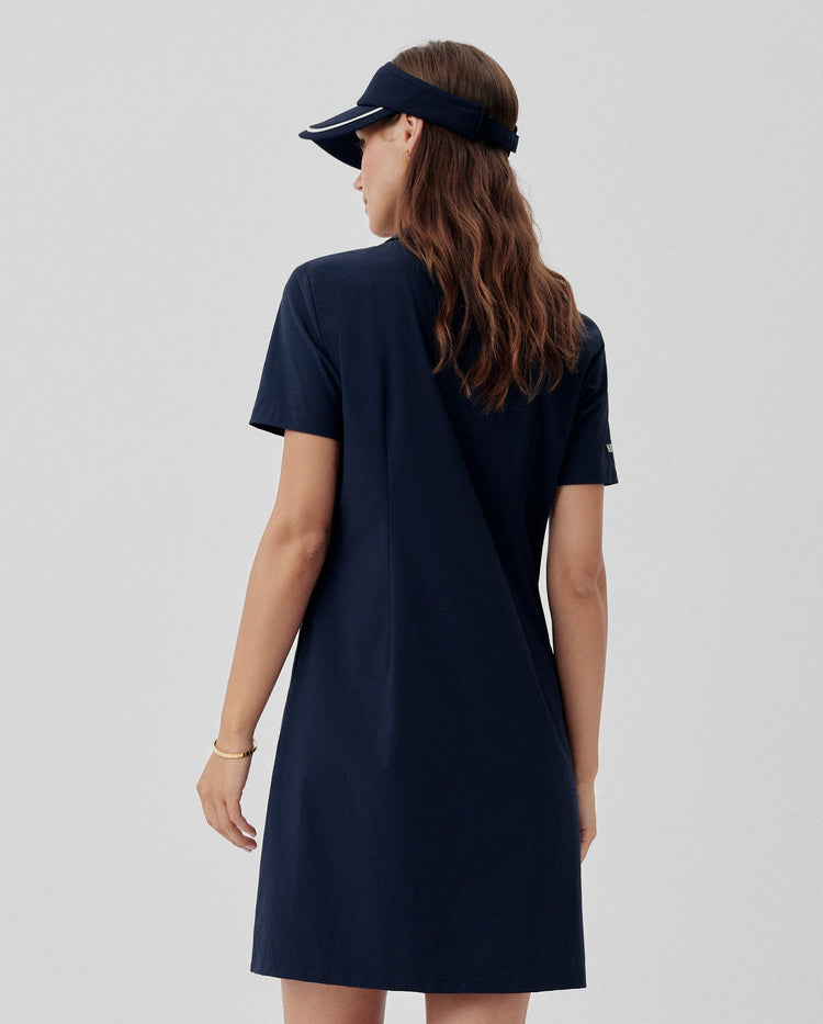 1912120-014 | WOMEN'S LOGO HALF-ZIP TENNIS POLO DRESS | NAVY