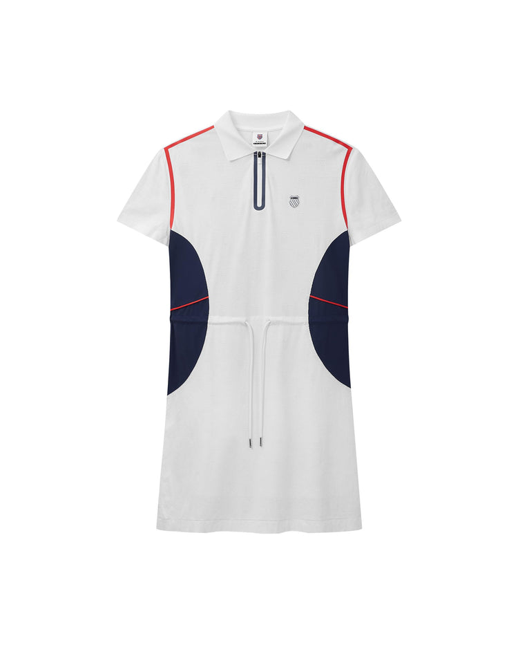 197189-100 | WOMEN'S ALL-OVER LOGO COLOR BLOCKS POLO DRESS | WHITE