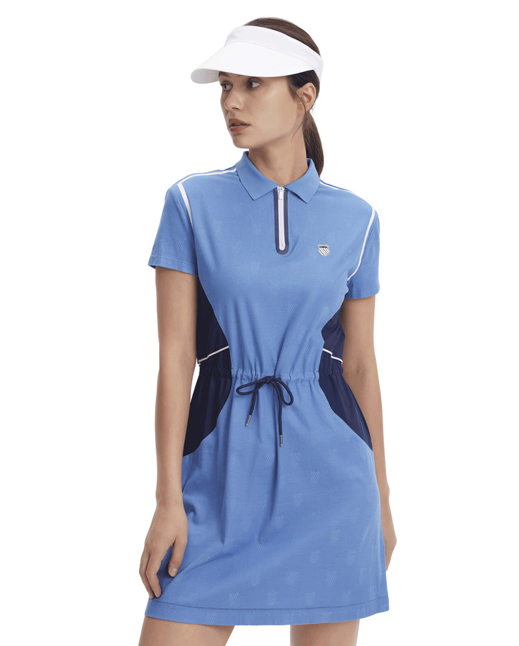 197189-401 | WOMEN'S ALL-OVER LOGO COLOR BLOCKS POLO DRESS | NAVY/WHITE