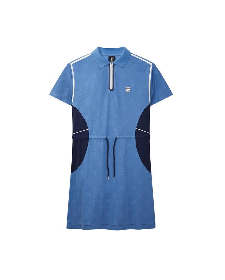 197189-401 | WOMEN'S ALL-OVER LOGO COLOR BLOCKS POLO DRESS | NAVY/WHITE
