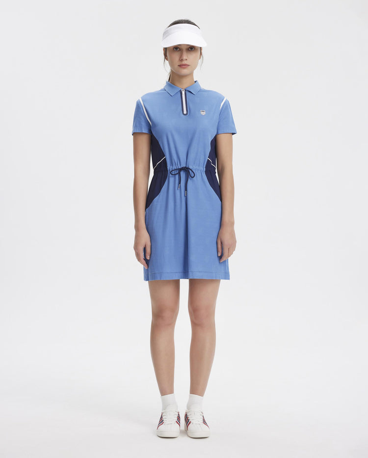 197189-401 | WOMEN'S ALL-OVER LOGO COLOR BLOCKS POLO DRESS | NAVY/WHITE