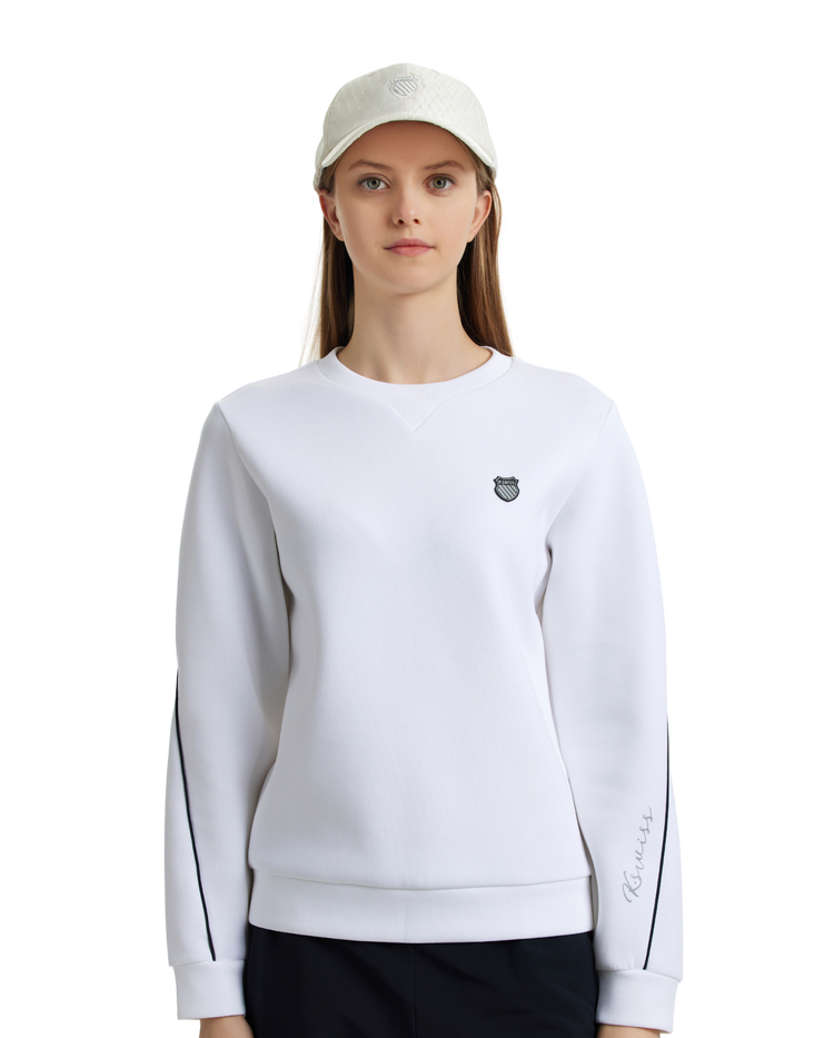 197645-100 | WOMEN'S K-SWISS LOGO STRIPED SWEATSHIRT | WHITE