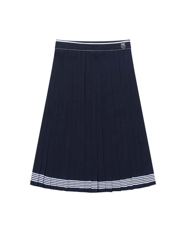 198411-495 | WOMEN'S K-SWISS LOGO STRIPED PLEATED MIDI SKIRT | BLUE/MISC