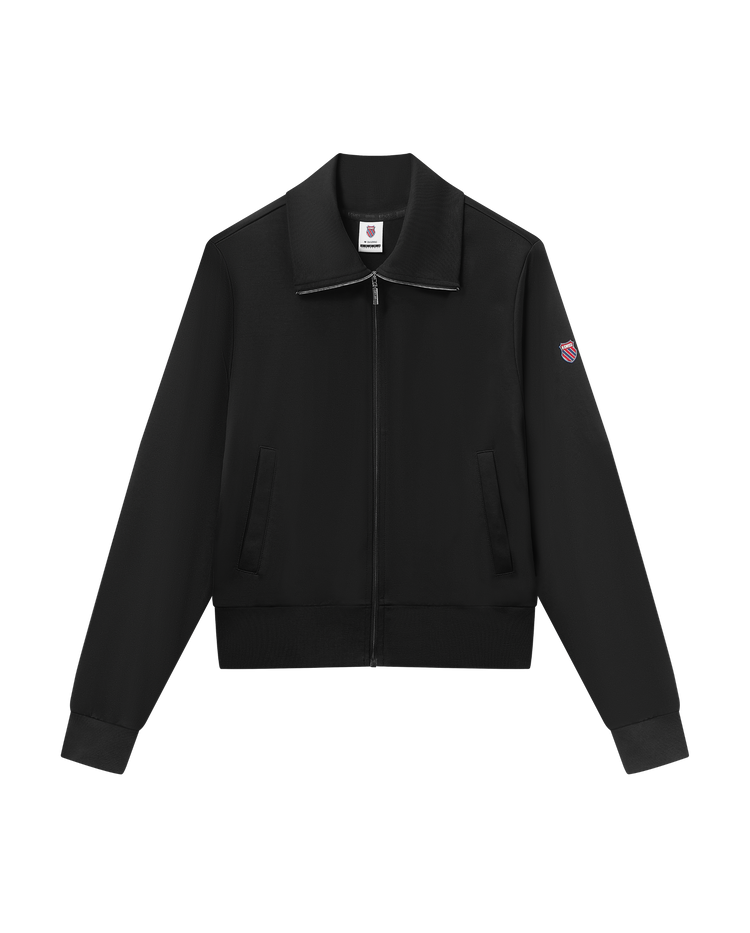 198417-008 | WOMEN'S K-SWISS LOGO STAND COLLAR ZIPPED JACKET | BLACK