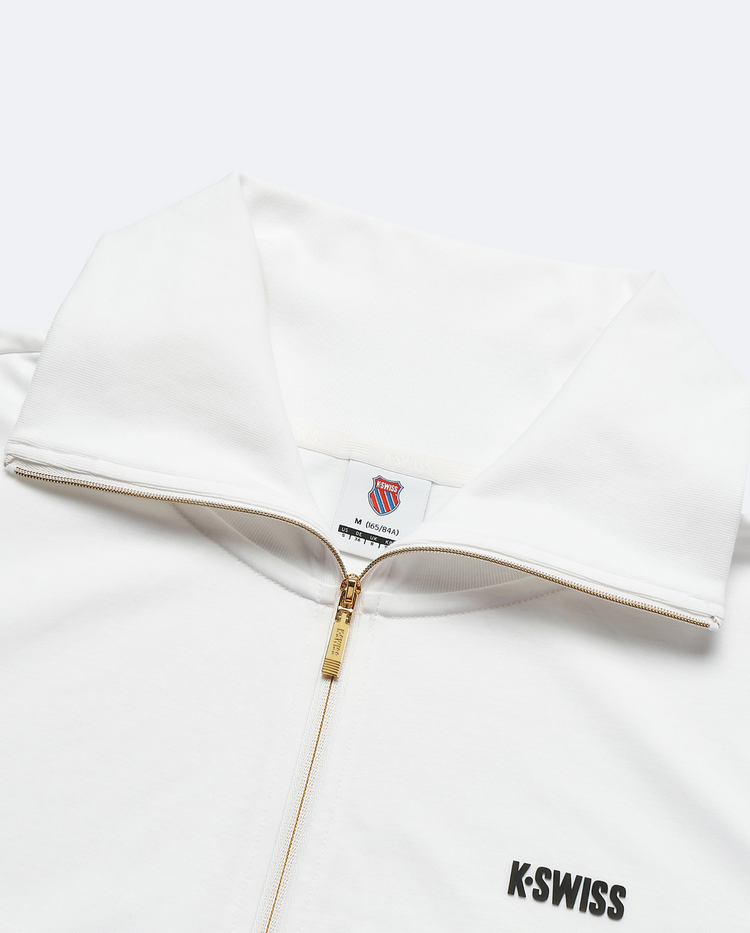 198417-101 | WOMEN'S K-SWISS LOGO STAND COLLAR ZIPPED JACKET | WHITE/WHITE
