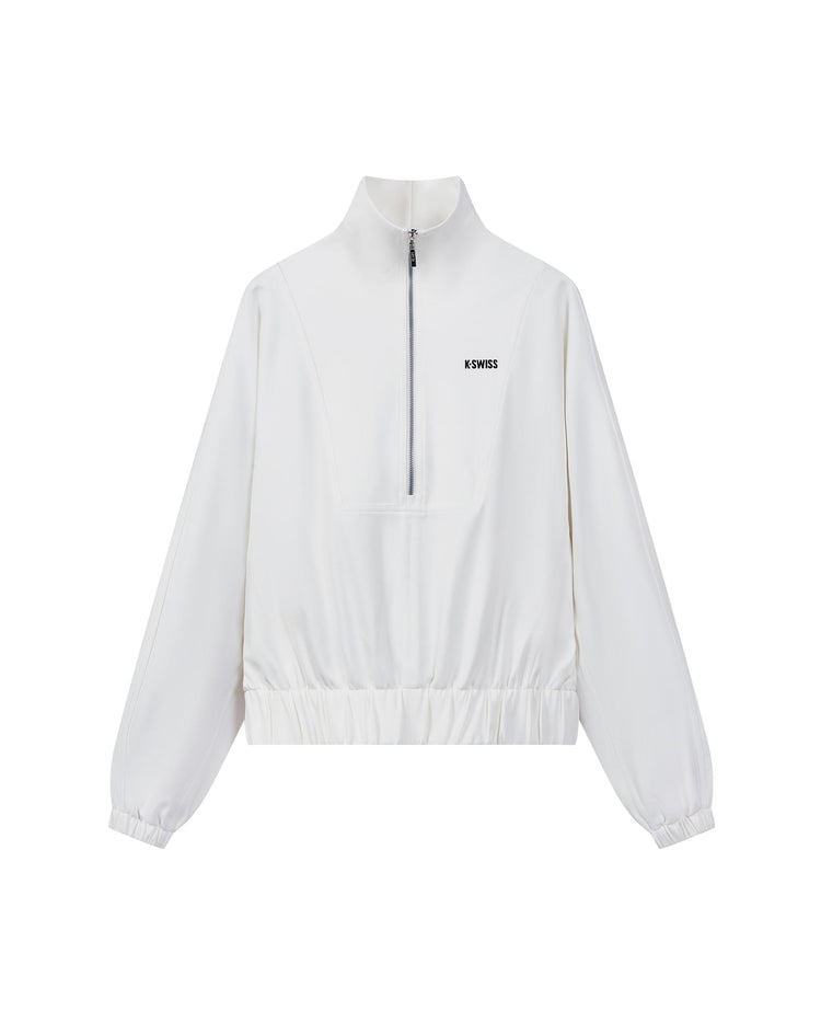 199925-115 | WOMEN'S K-SWISS LOGO HALF-ZIP CROPPED SWEATSHIRT | WHITE/SPECIAL