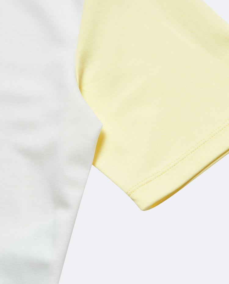 199941-138 | LOGO COLOR BLOCKS DROPPED SHOULDERS T-SHIRT | WHITE/YELLOW