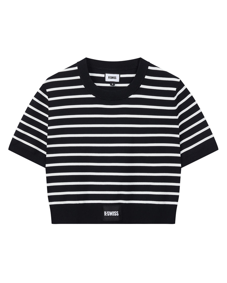 199954-008 | WOMEN'S K-SWISS LOGO STRIPED CROPPED T-SHIRT | BLACK