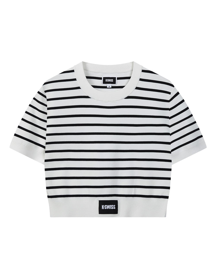 199954-115 | WOMEN'S K-SWISS LOGO STRIPED CROPPED T-SHIRT | WHITE/SPECIAL