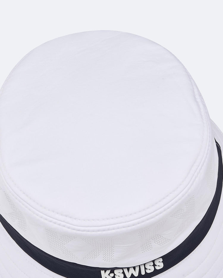 C3410-101 | UNISEX K-SWISS LOGO STRIPED BUCKET HAT | WHITE