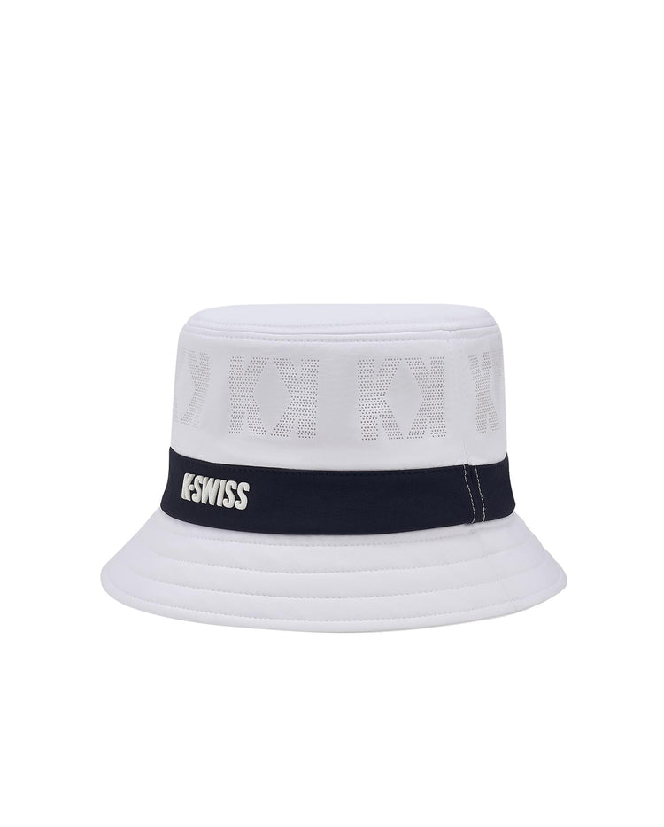 C3410-101 | UNISEX K-SWISS LOGO STRIPED BUCKET HAT | WHITE