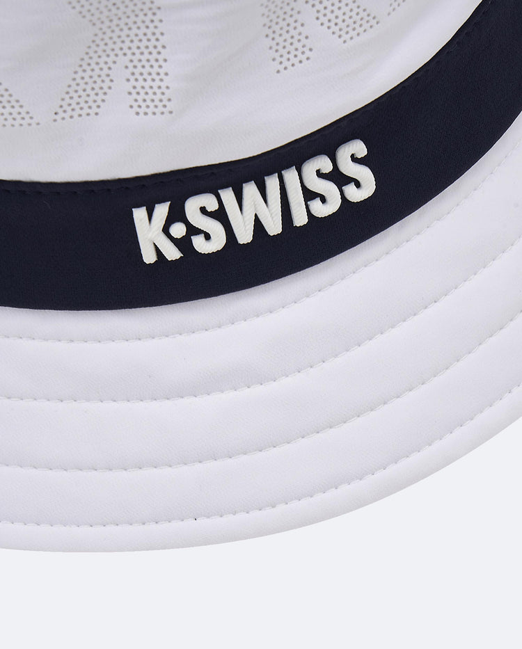 C3410-101 | UNISEX K-SWISS LOGO STRIPED BUCKET HAT | WHITE